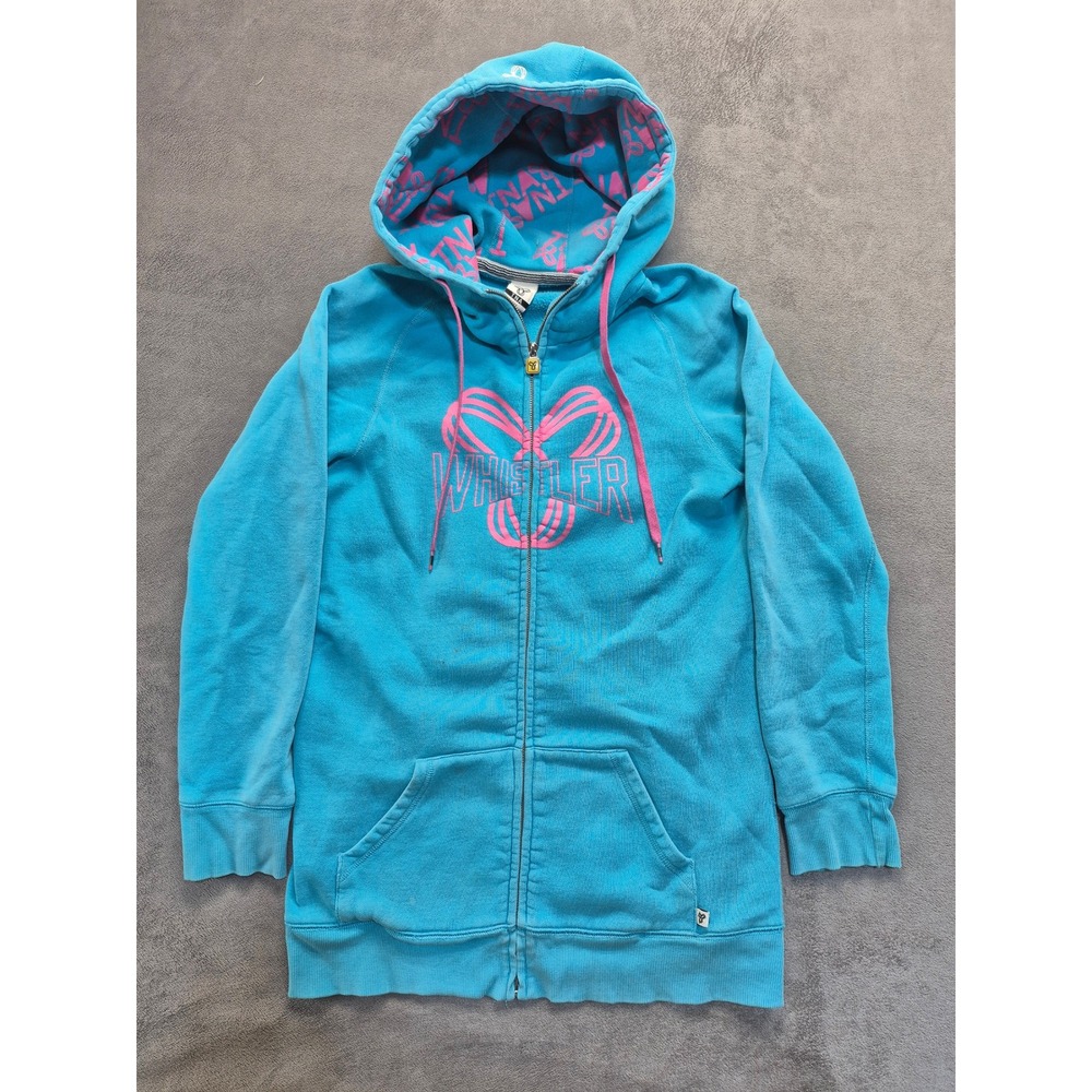 TNA Aritzia Whistler Womens L Blue Pink Full Zip Hoodie Graphic Longline